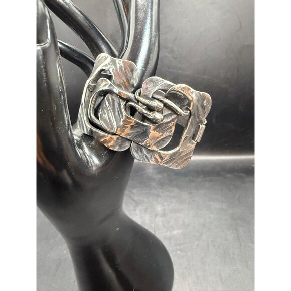 Vintage Navajo RK Designer Buckle Native American Silver-Tone Cuff Bracelet - Picture 5 of 7